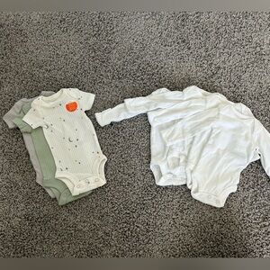 Carter's White and Green Preemie Baby onesie bundle
